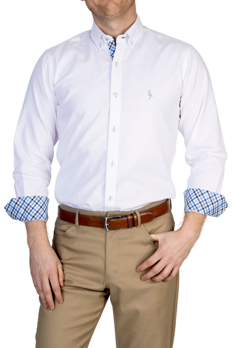 Solid Stretch Button-Down Shirt, Main, color, WHITE