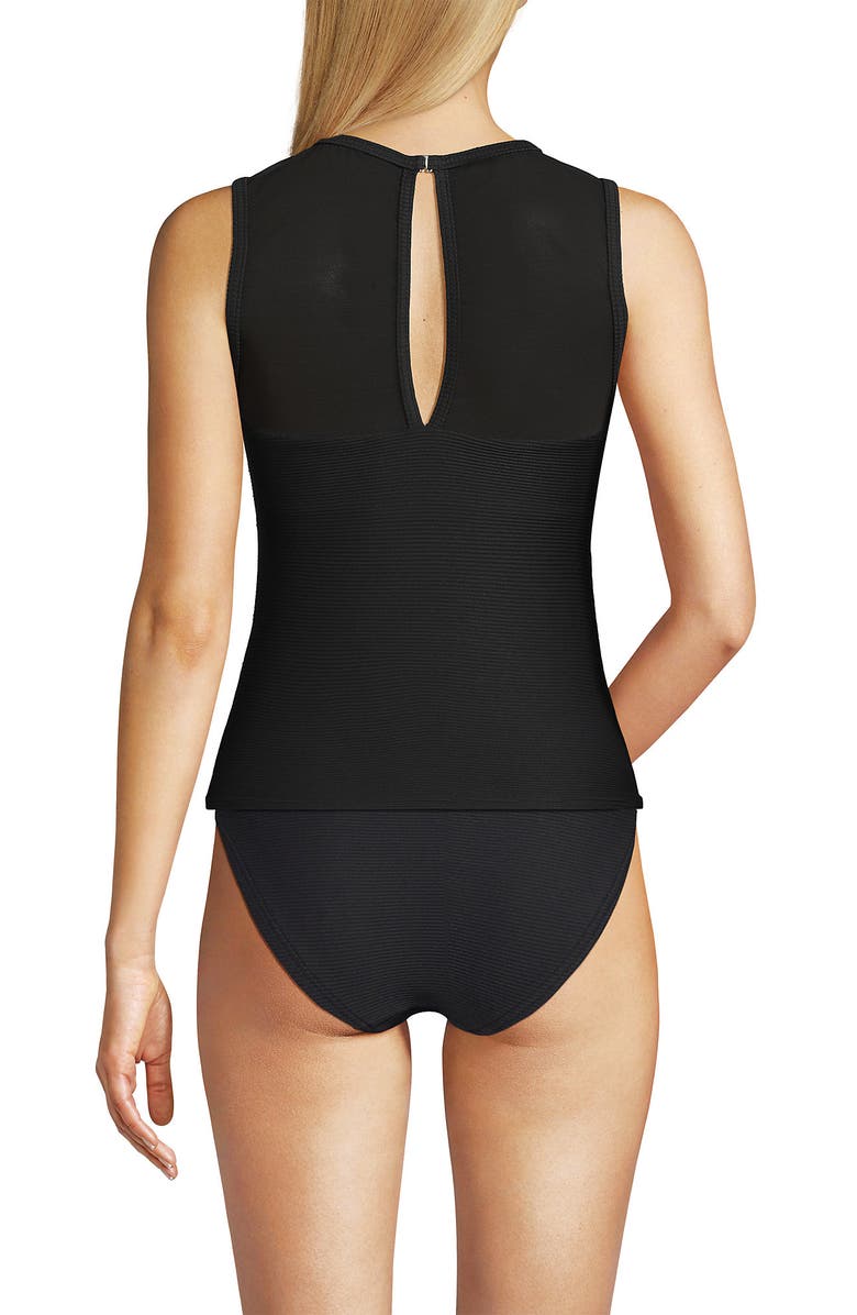 Lands' End Ottoman Rib High Neck Sweetheart Mesh Cutout Tankini Top, Alternate, color,