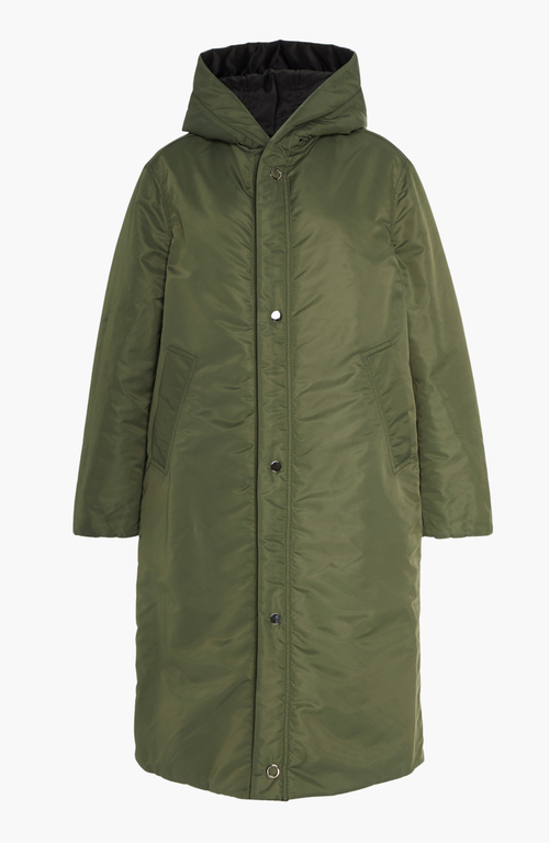 Caalo Sustainable Reversible Satin Down Coat In Black