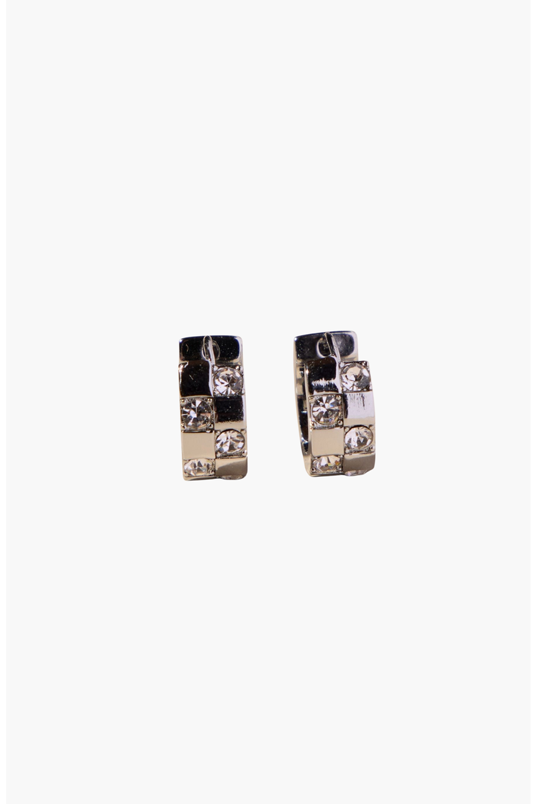 Pavé Checkered Huggies, Main, color, Silver