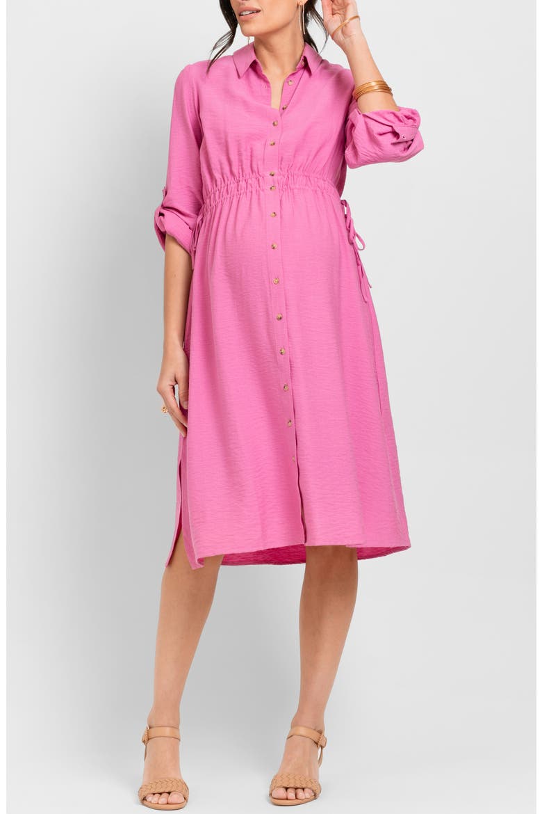 Long Sleeve Maternity Shirtdress, Main, color, PINK