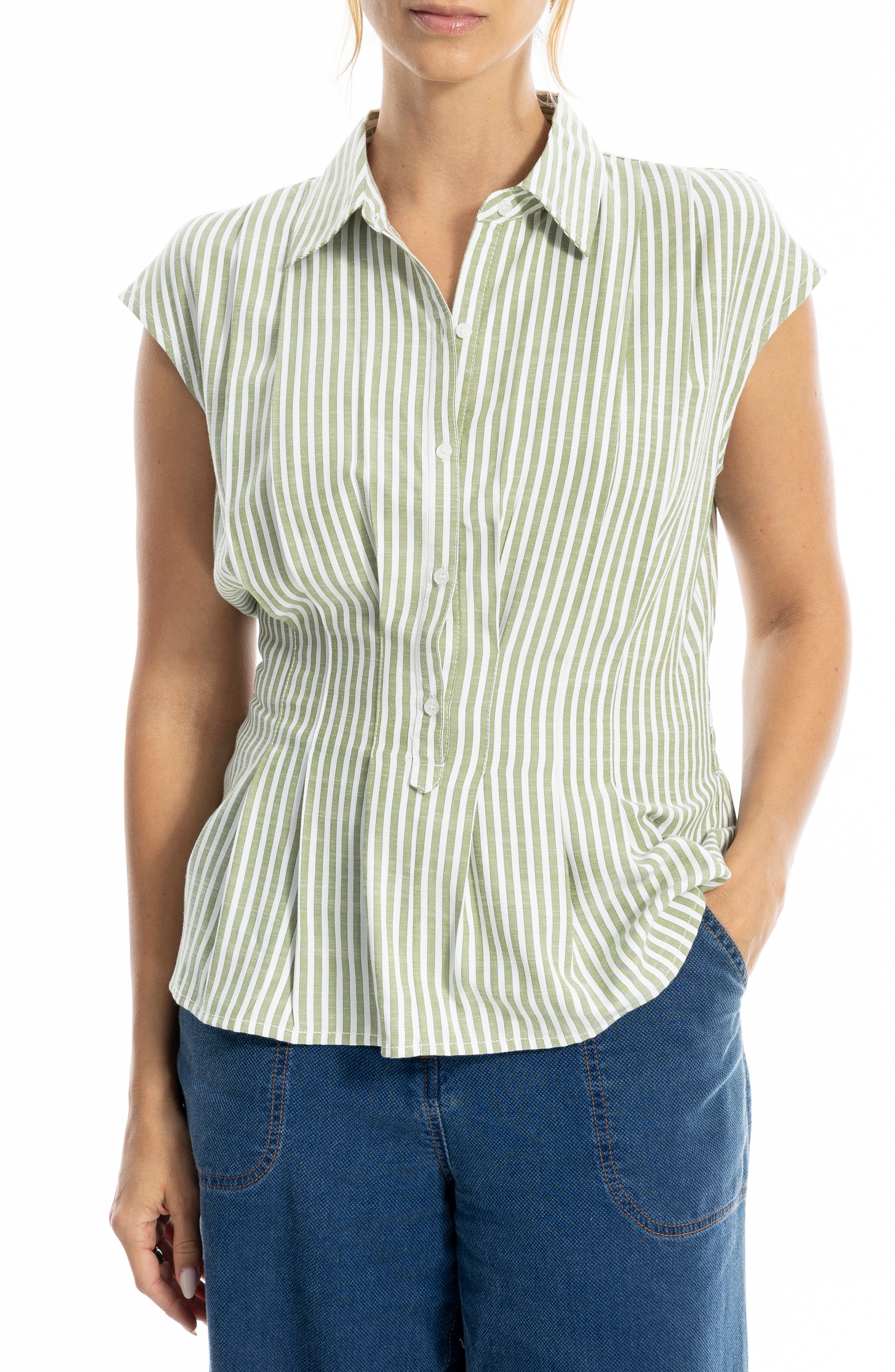 MAX STUDIO Pin Tuck Pleat Button Front Shirt