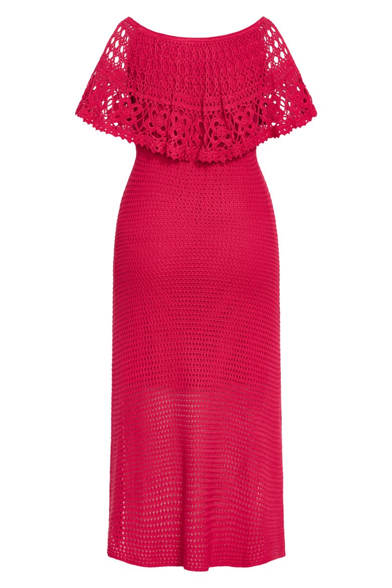 Callie Open Stitch Tie Waist Off the Shoulder Maxi Dress, Alternate, color, RASPBERRY
