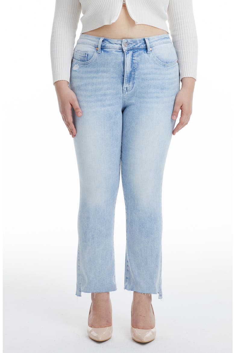 Daisy High Waist Raw Edge Crop Straight Leg Jeans, Main, color, LIGHT BLUE
