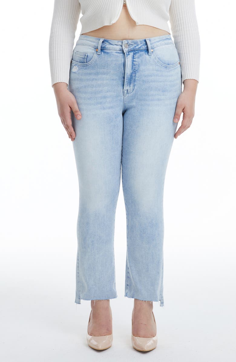 Bayeas Daisy High Waist Raw Edge Crop Straight Leg Jeans, Main, color, Light Blue