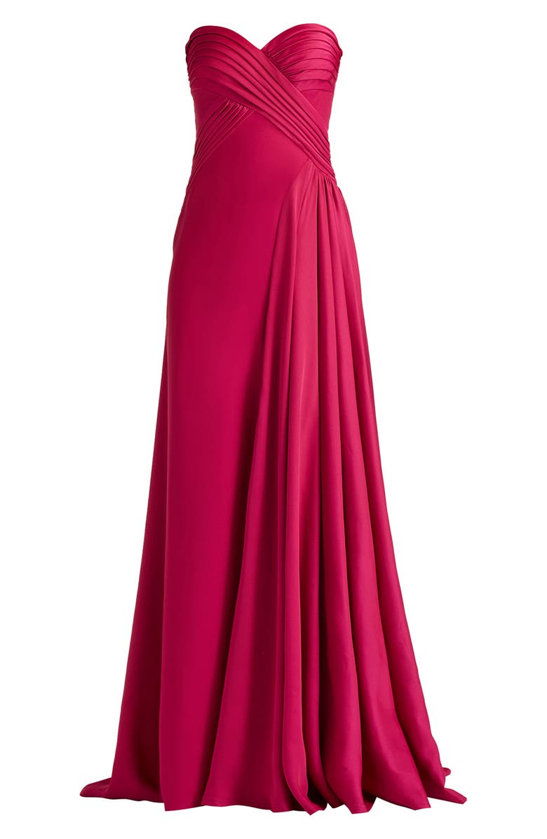 Tadashi Shoji Strapless Pleat Crepe Gown, Alternate, color, New Fuchsia