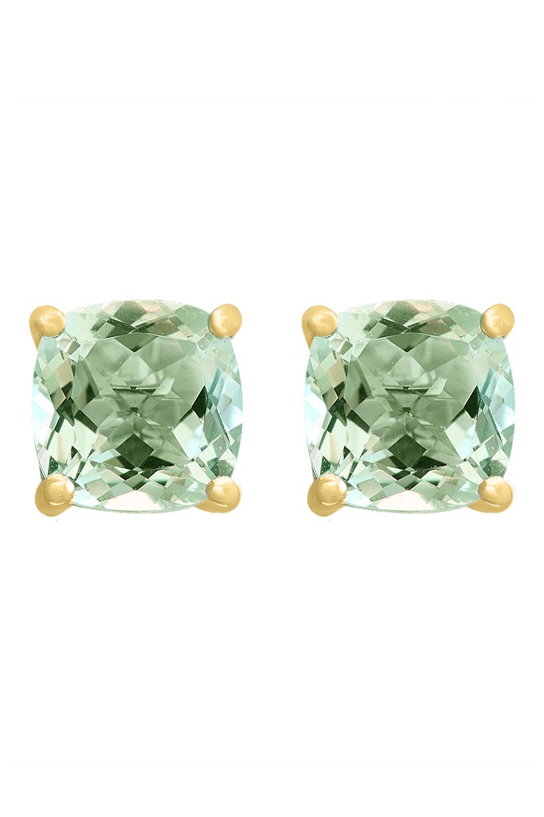 14K Yellow Gold Cushion Cut Green Quartz Stud Earrings, Main, color, GREEN