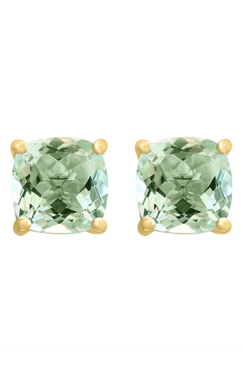 EFFY 14K Yellow Gold Cushion Cut Green Quartz Stud Earrings, Main, color, Green