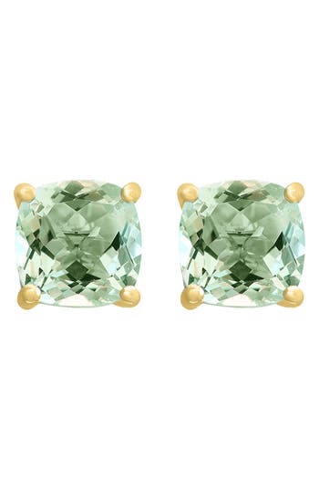 Effy 14k Yellow Gold Cushion Cut Green Quartz Stud Earrings In Green