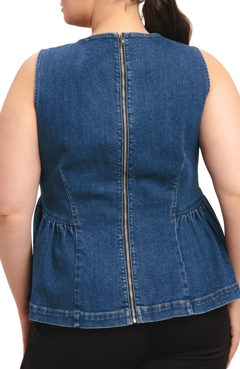 FLYING TOMATO Denim Peplum Top, Alternate, color, Medium Indigo