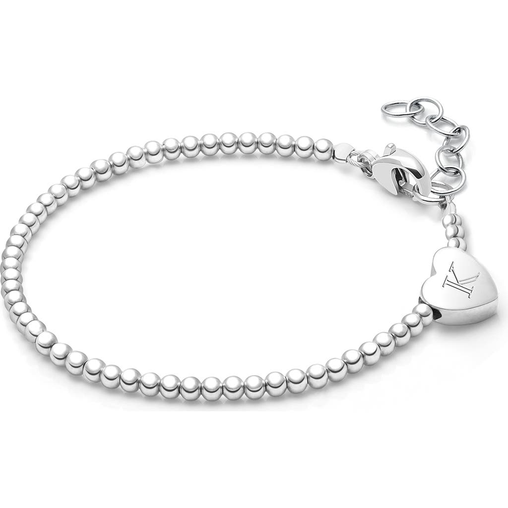 Tiny Blessings Sterling Silver Dainty Heart & Engraved Initial 5.25" Bracelet In Metallic