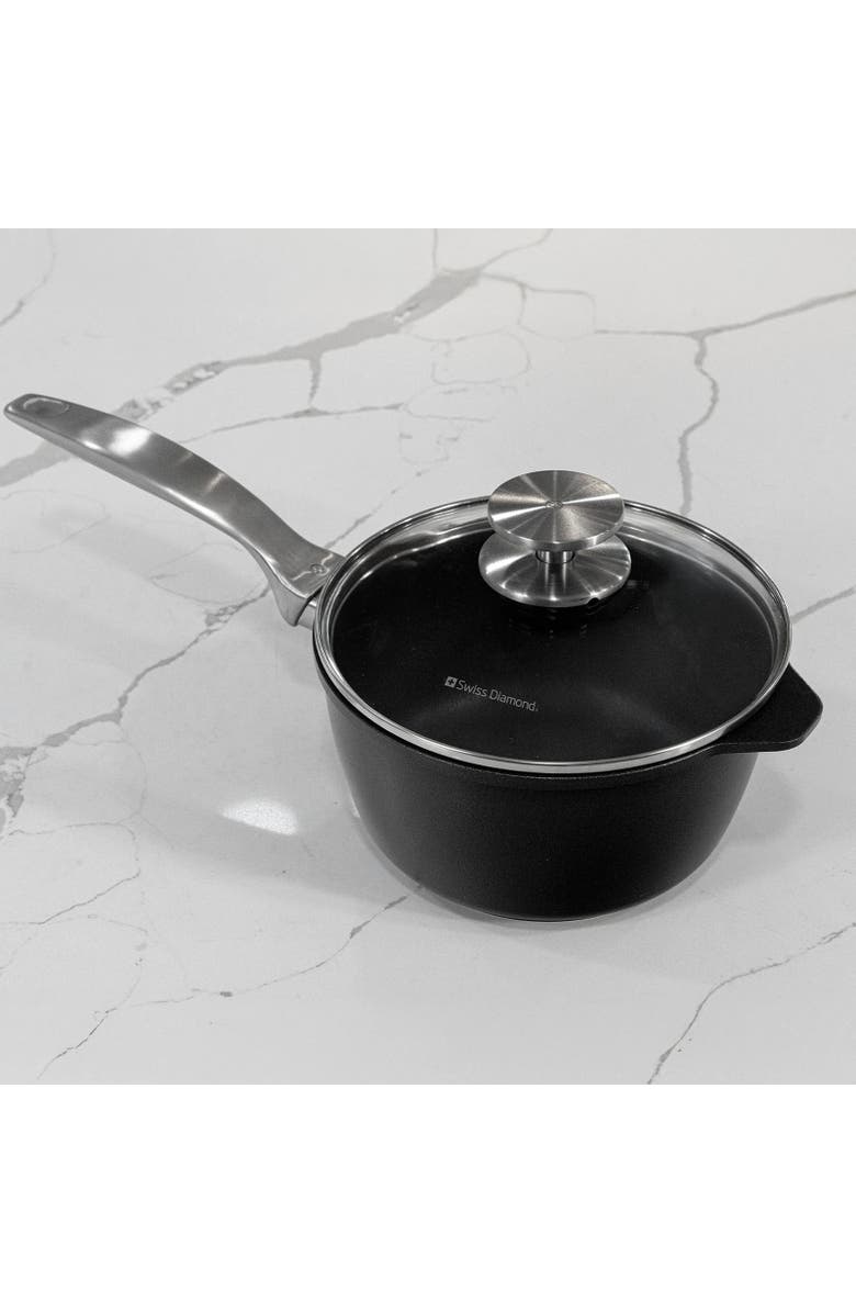 Swiss Diamond CHD Nonstick Saucepan with Glass Lid, 2.2 qt, Alternate, color, Black