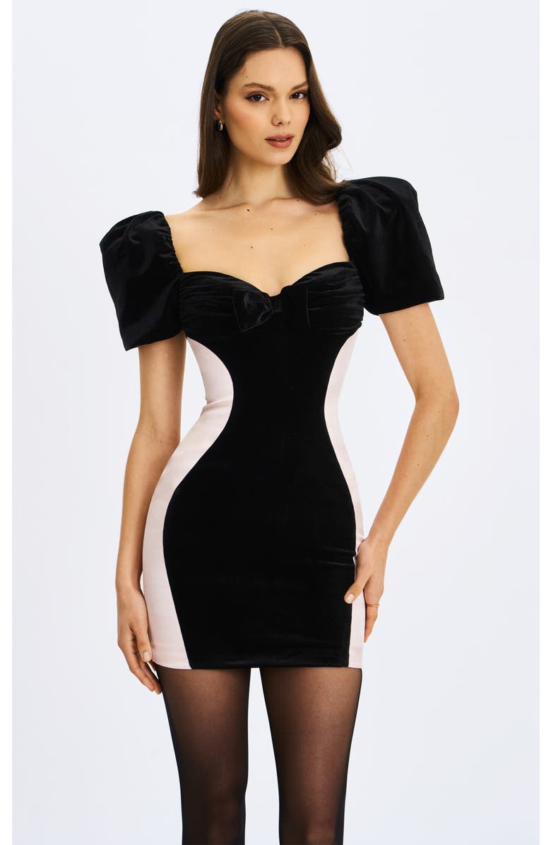 Miss Circle Nova Contoured Sweetheart Puff Sleeve Mini Dress, Main, color, Black