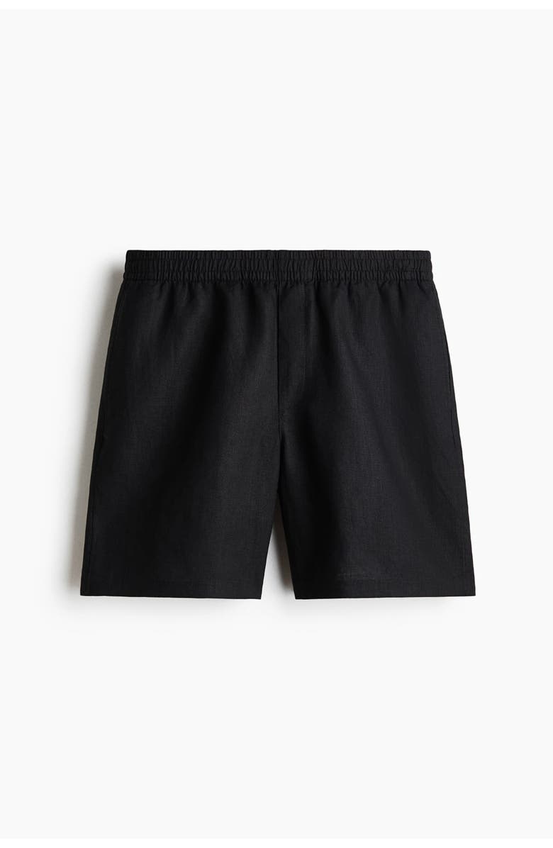 H&M Relaxed Fit Linen Shorts, Main, color, Black
