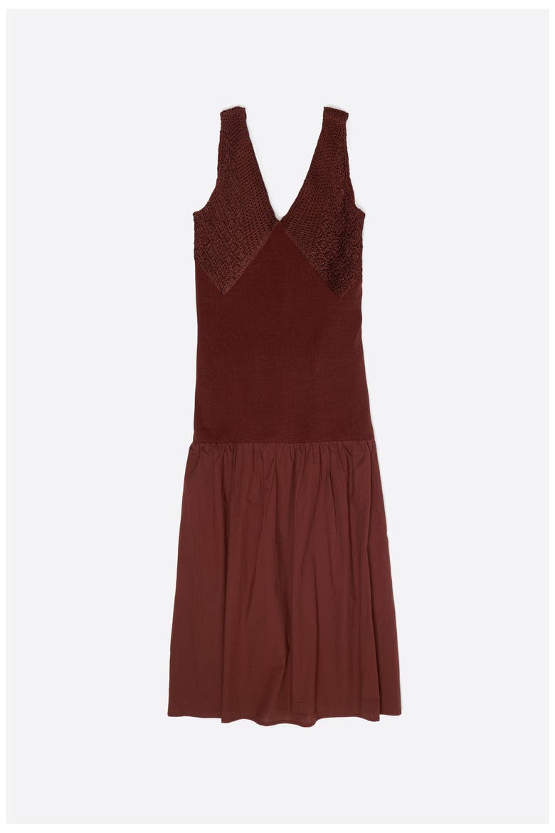 Two-Material A-Line Knit Dress, Alternate, color, BROWN