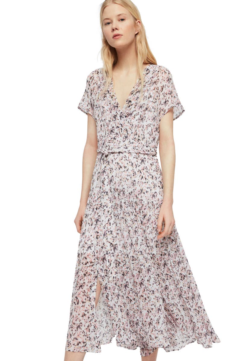 AllSaints Alix Freefall Floral Print Midi Dress, Alternate, color, 