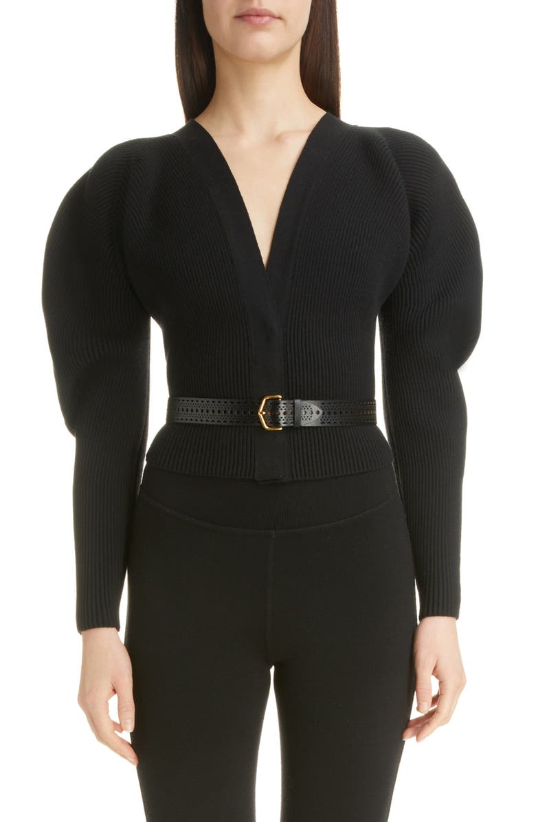 Alaïa Cocoon Sleeve Rib Cardigan, Main, color,