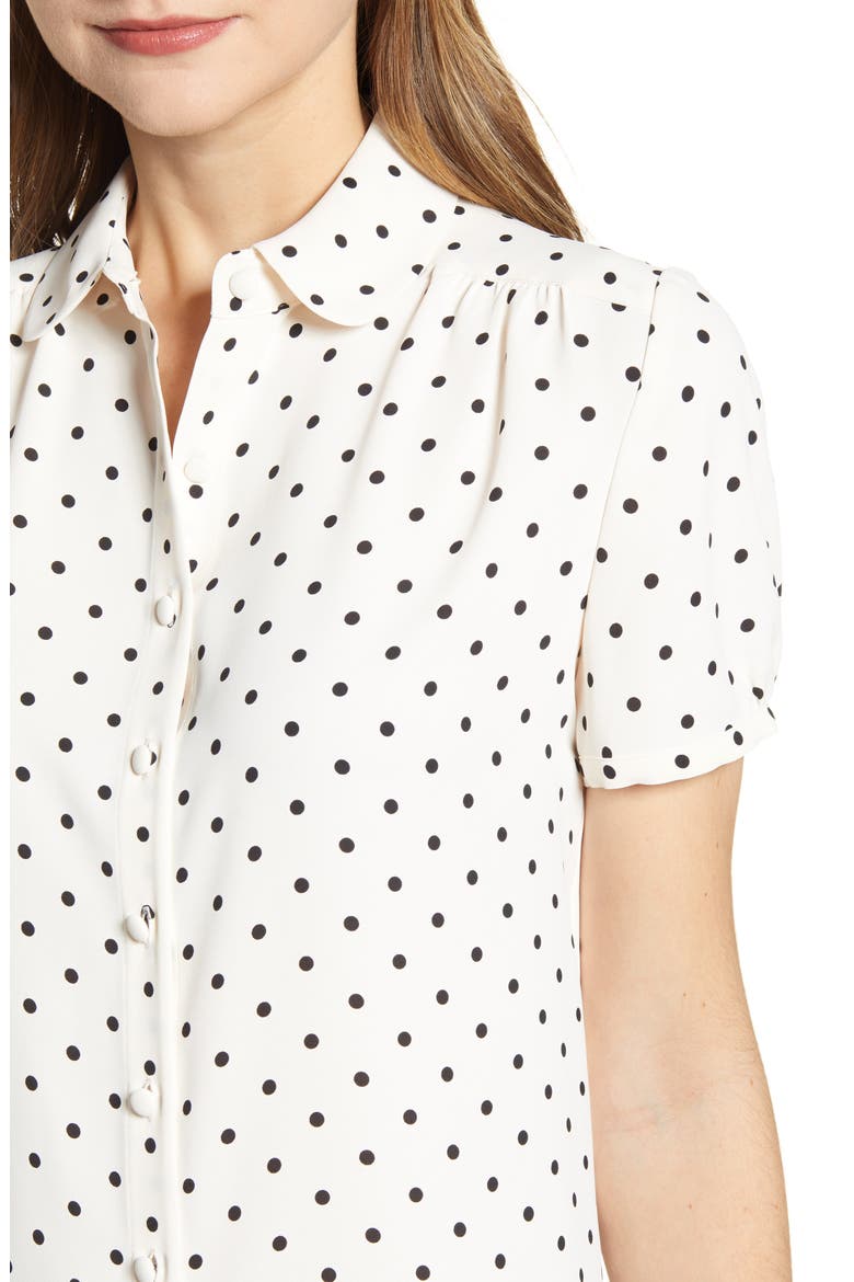 Dot Print Collared Short Sleeve Blouse, Alternate, color, ANNE WHITE/ ANNE BLACK