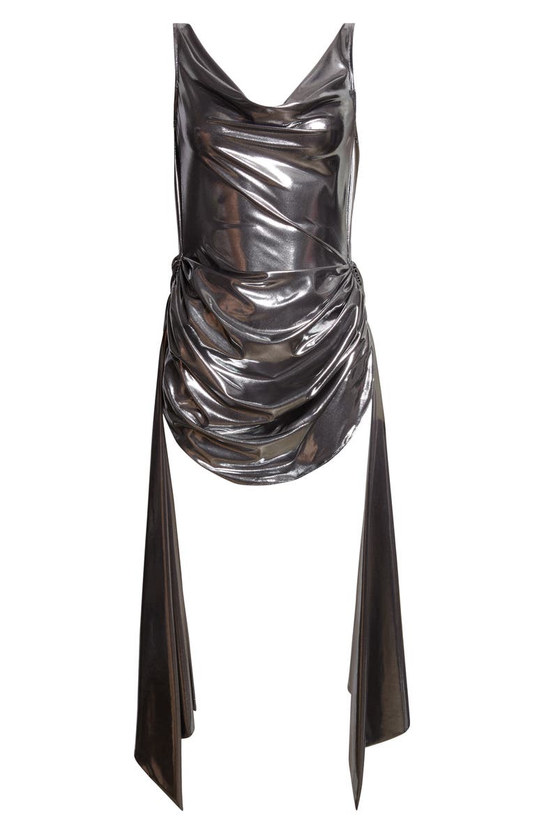 LaQuan Smith Draped Metallic Jersey Minidress, Alternate, color, Silver
