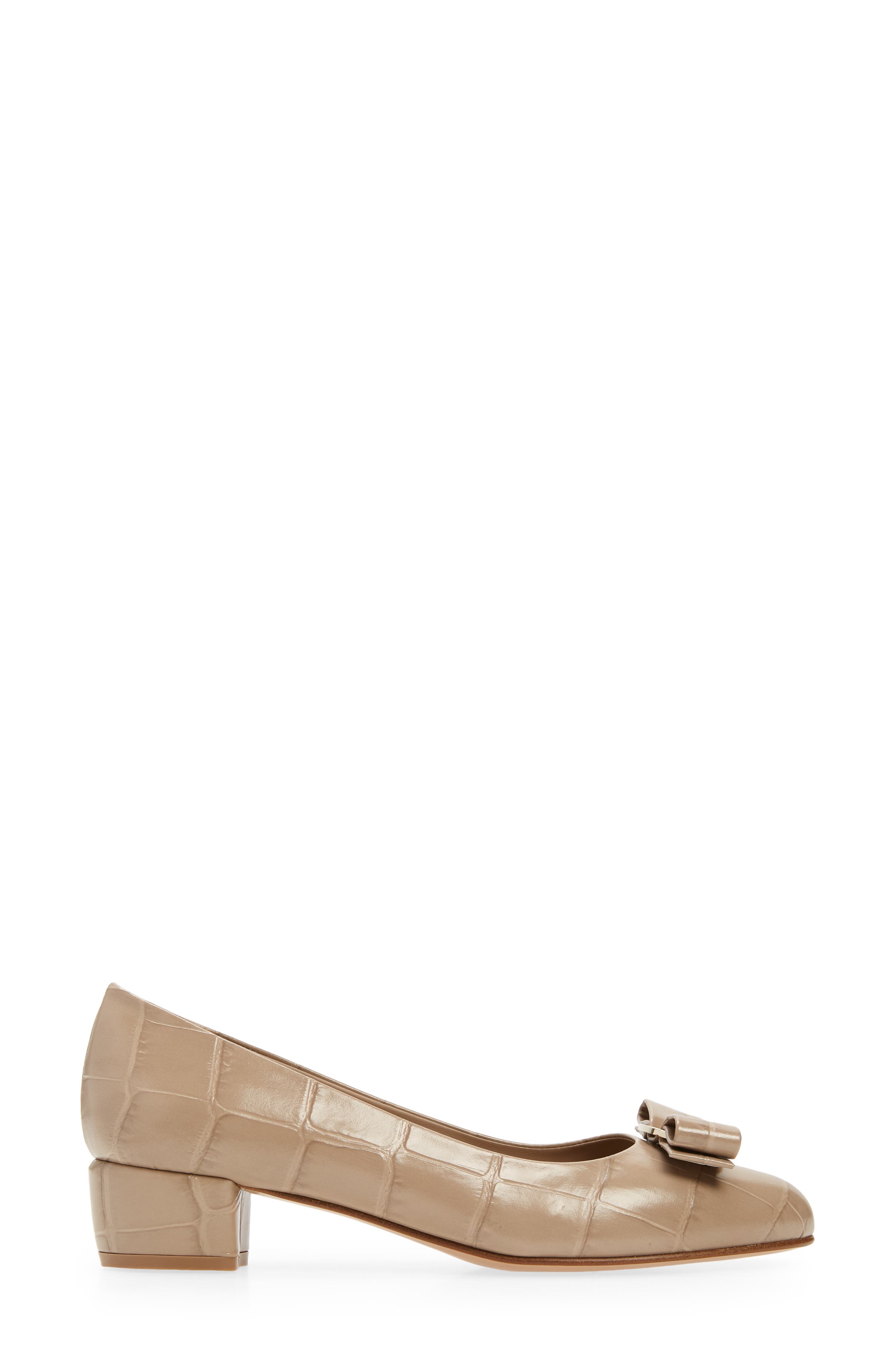 FERRAGAMO Vara Bow Croc Embossed Pump, Alternate, color, 