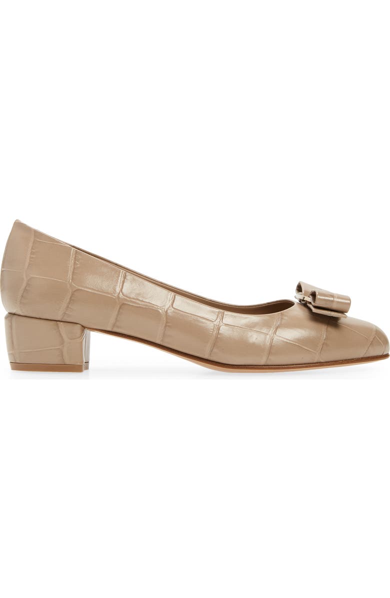 FERRAGAMO Vara Bow Croc Embossed Pump, Alternate, color,