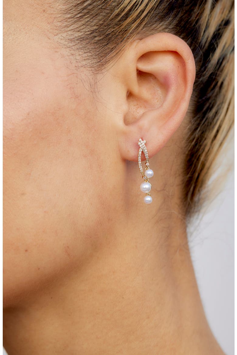 Cubic Zirconia & Faux Pearl Drop Earrings, Alternate, color, YELLOW GOLD