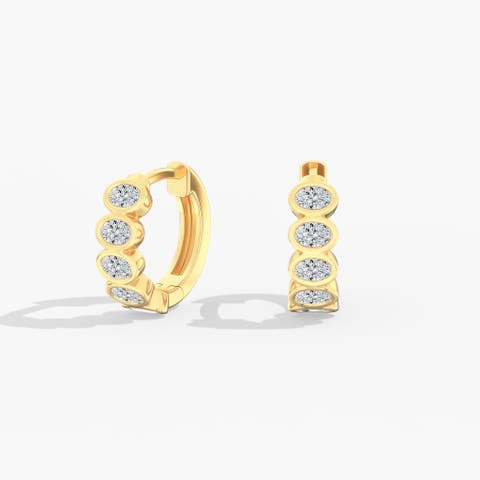 East West Oval Bezel Lab Diamond Huggie in 14K Gold