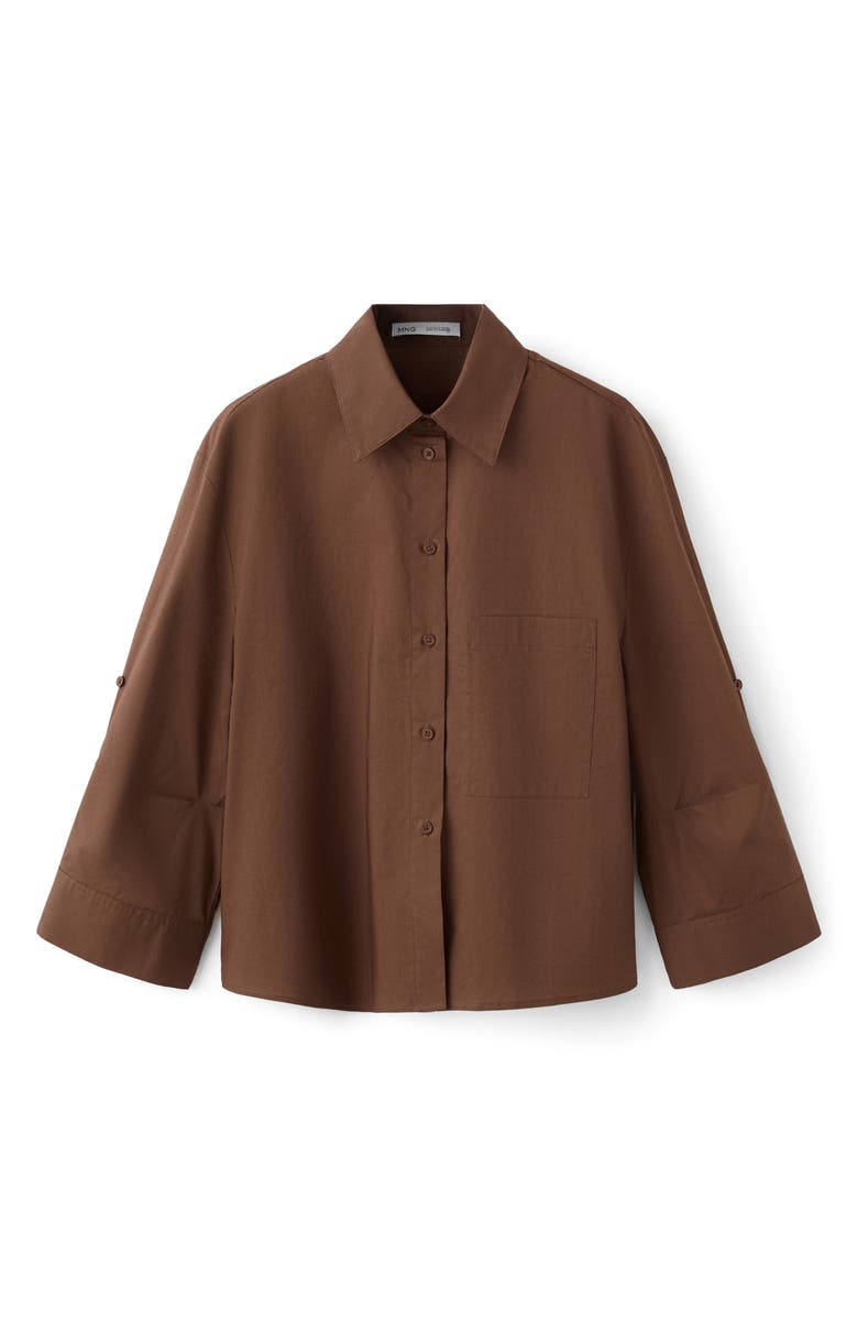 MANGO Stripe Cotton Button-Up Shirt, Alternate, color, Brown