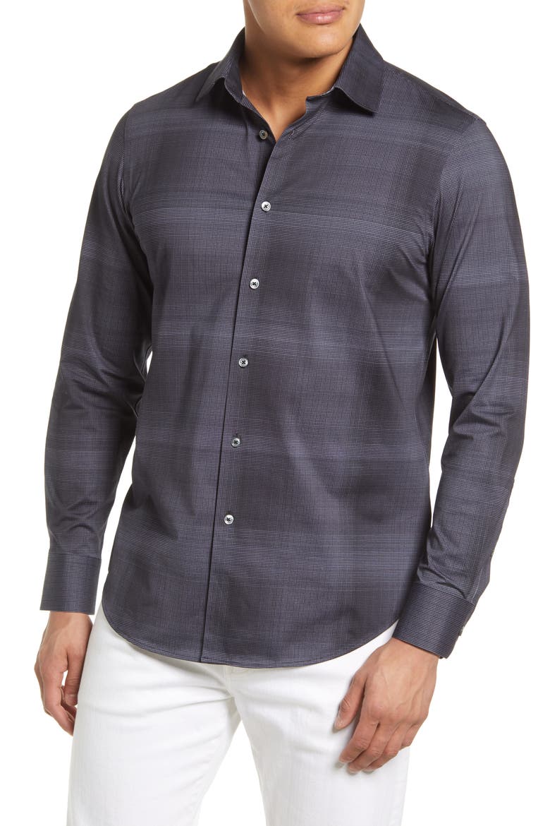 OoohCotton® Plaid Button-Up Shirt, Main, color, GRAPHITE
