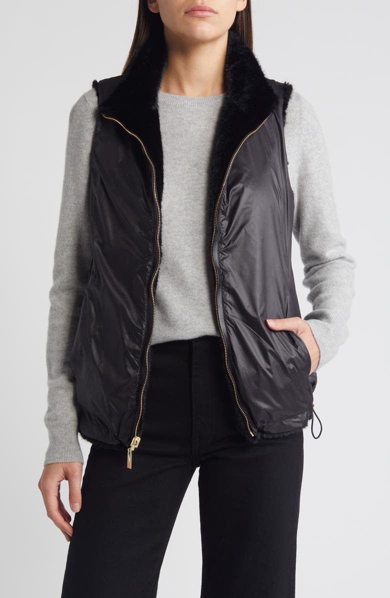 Via Spiga Reversible Faux Fur Vest, Alternate, color, Black