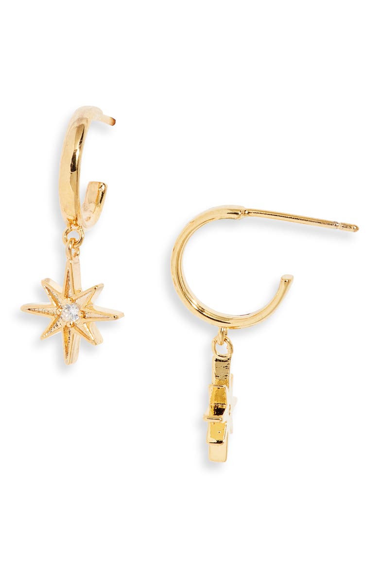 North Star Huggie Hoop Earrings, Main, color, GOLD