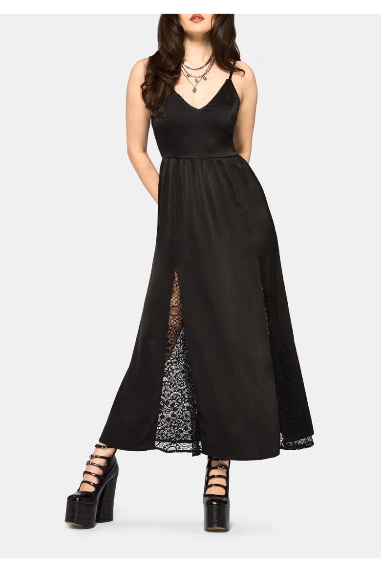 Nite Lace Godet Cami Maxi Dress, Main, color, Black