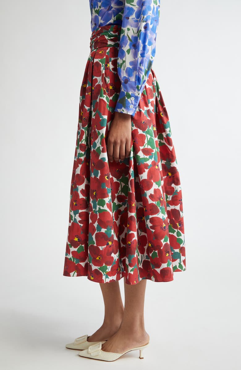 Carolina Herrera Floral Cummerbund Stretch Cotton Midi Skirt, Alternate, color,