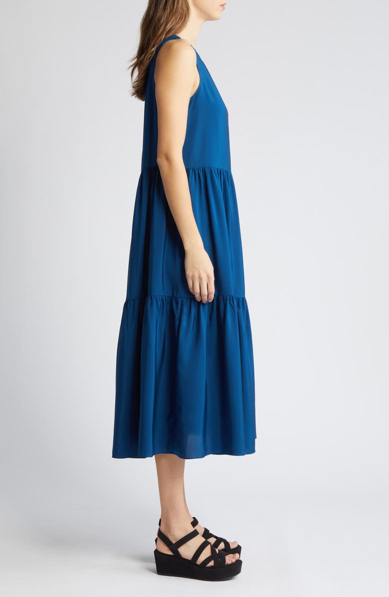 Eileen Fisher Tiered Silk Midi Dress, Alternate, color, Atlan