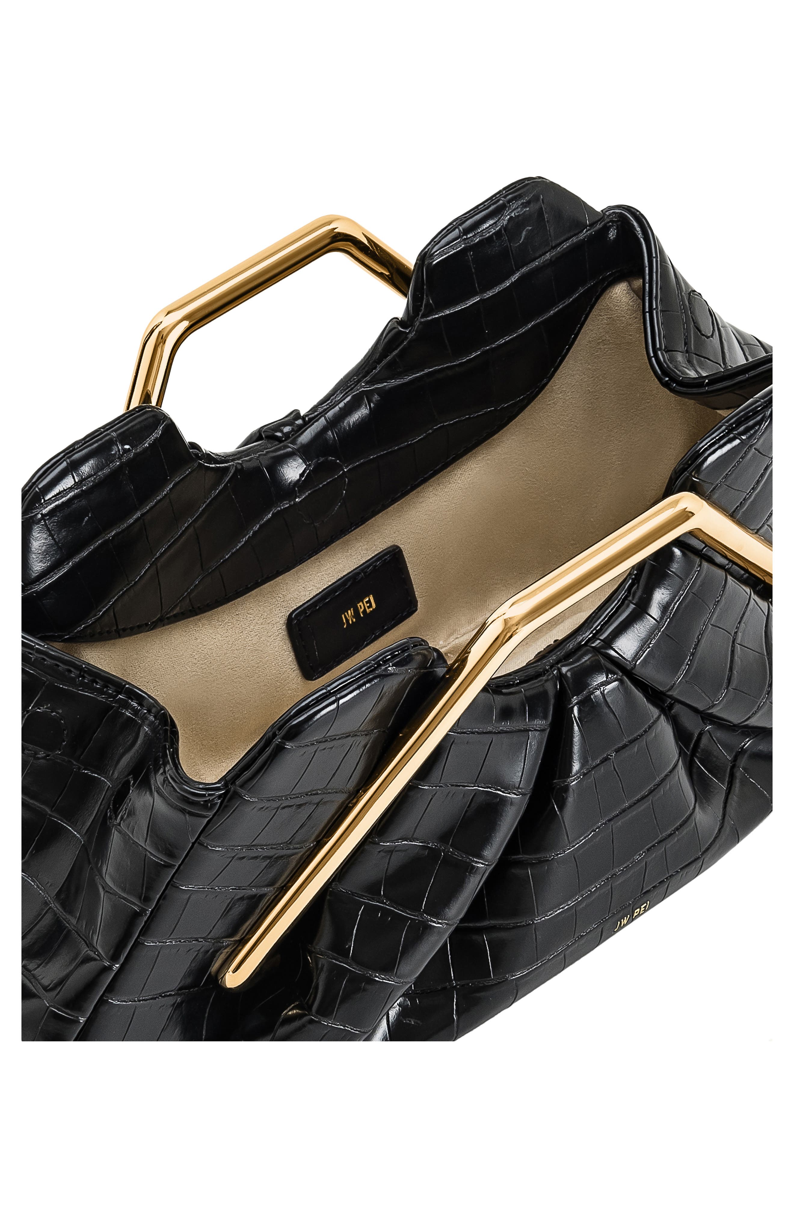 JW PEI Lila Croc Embossed Faux Leather Clutch, Alternate, color, Black