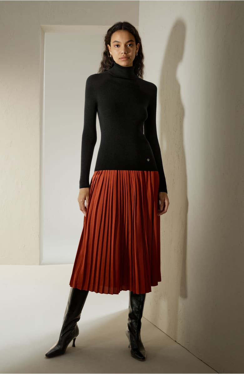 Lilysilk Seamless Silk-Cashmere Blend Turtleneck Sweater, Alternate, color, Black