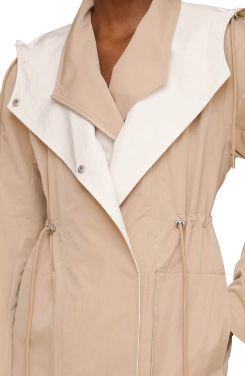 Avec Les Filles Layered Look Hooded Coat In Mushroom/ecru