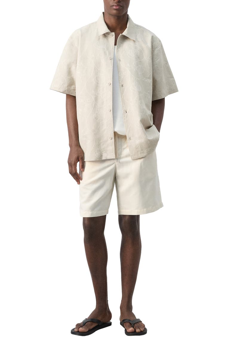 Embroidered Short Sleeve Button-Up Shirt, Alternate, color, SAND