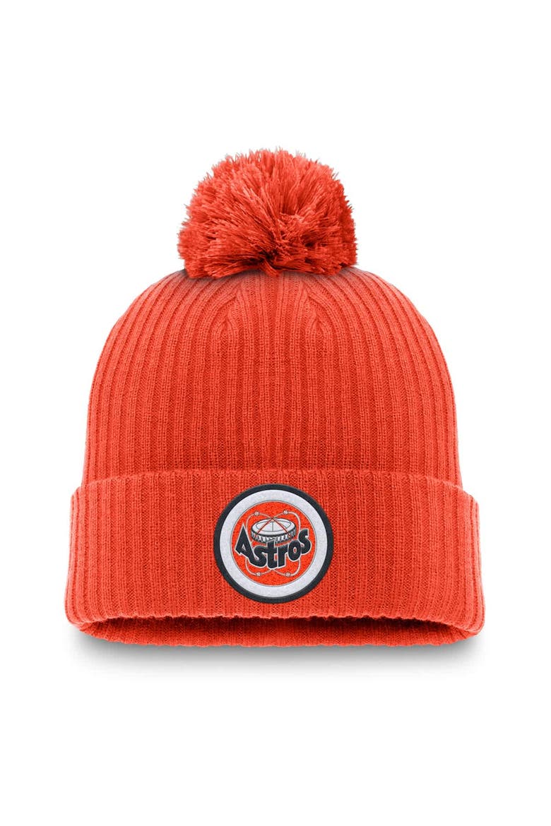 Men's Nike Orange Houston Astros Cooperstown Collection Patch Cuffed Knit Hat with Pom, Main, color, Orange