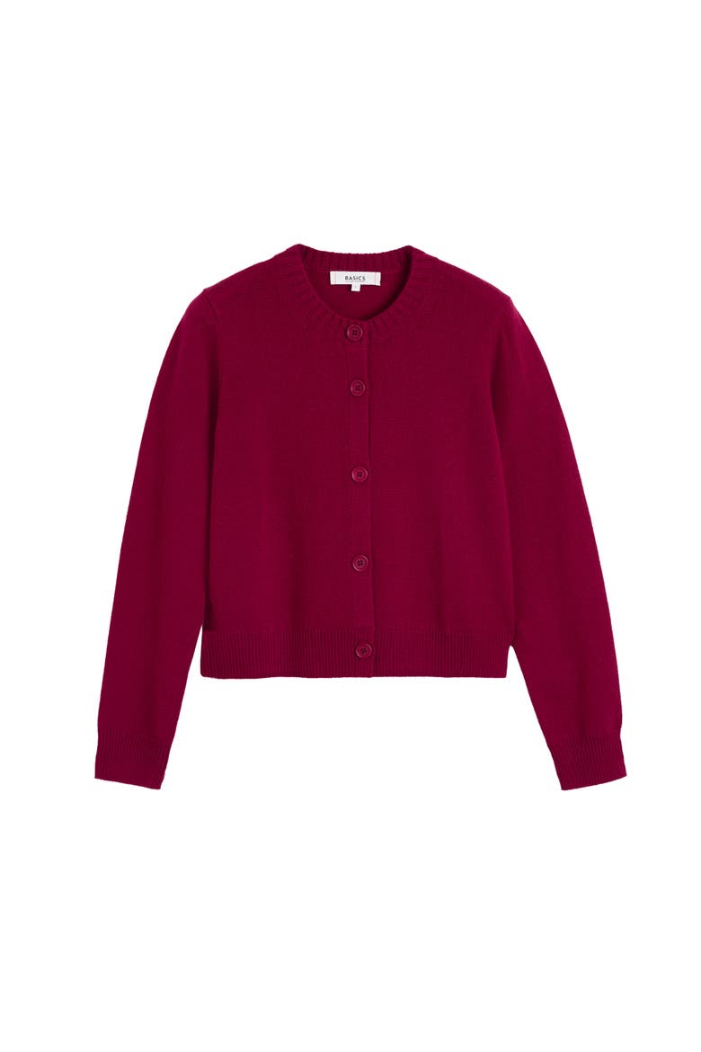 Wool Cashmere Blend Crew Neck Cropped Cardigan, Alternate, color, Cherry