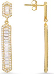 Queen Jewels Sterling Silver CZ Linear Drop Earrings