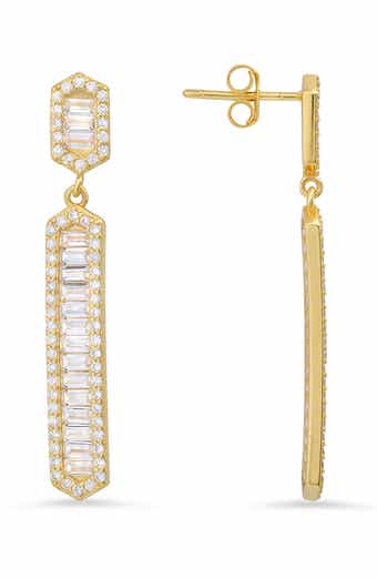 Sterling Silver CZ Linear Drop Earrings