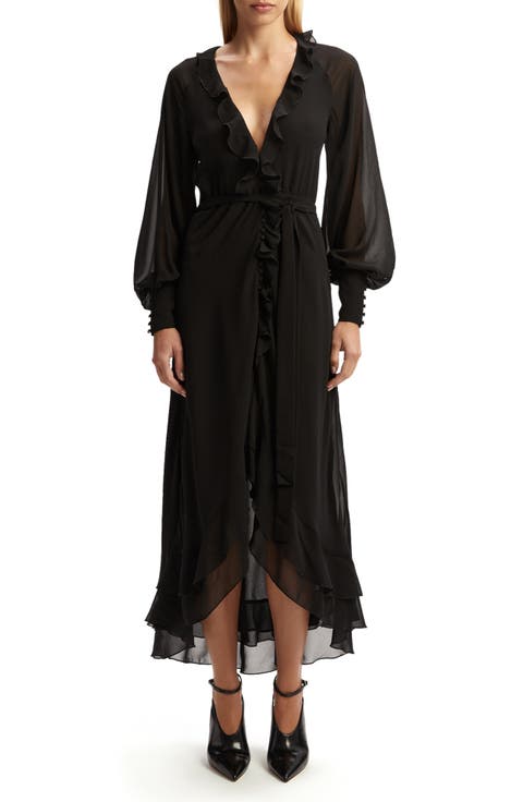 Kassia Ruffle Long Sleeve High/Low Maxi Dress