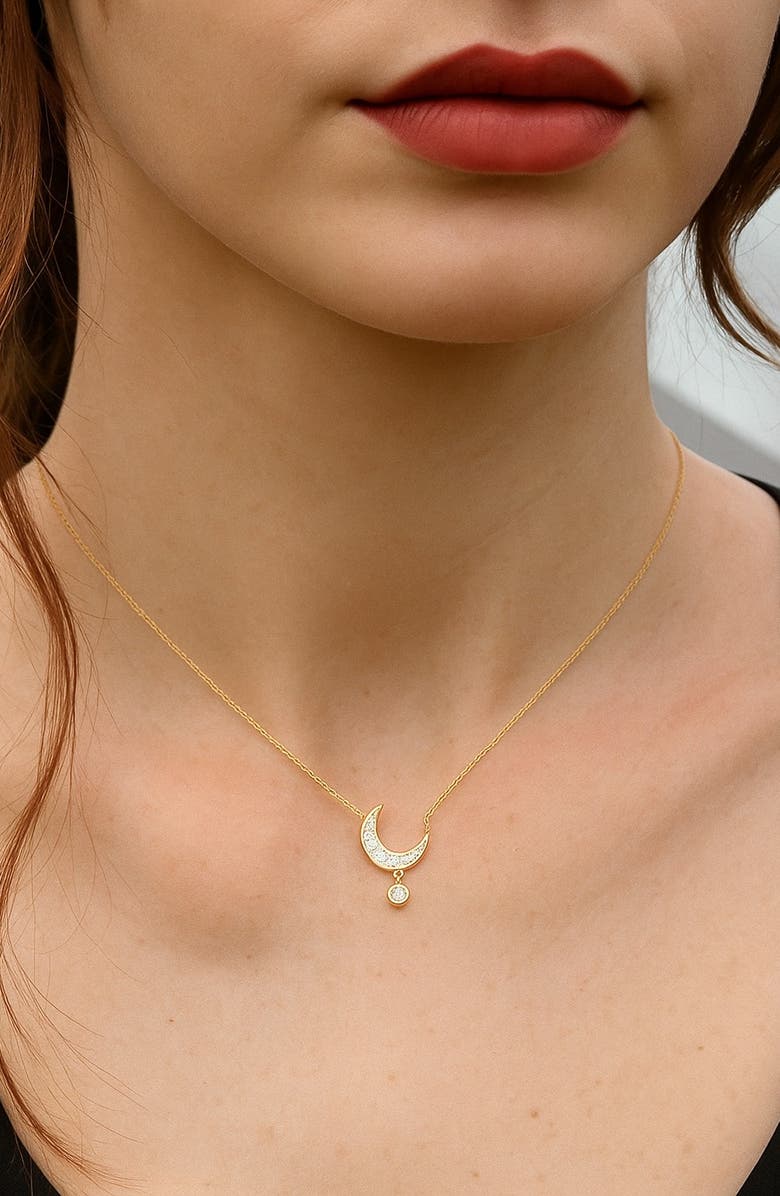 GABI RIELLE Mini Moon CZ Pendant Necklace, Alternate, color, Gold