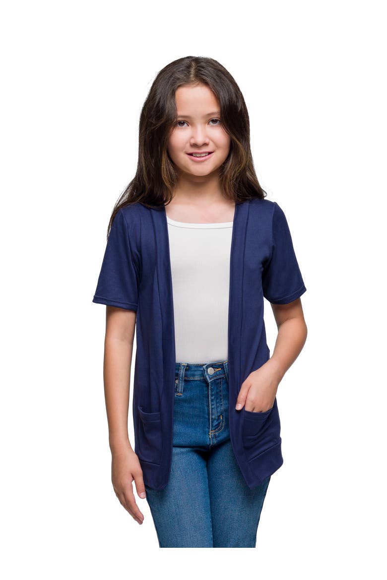 Short Sleeve Open Front Layering Shrug with Pockets, Main, color, Navy