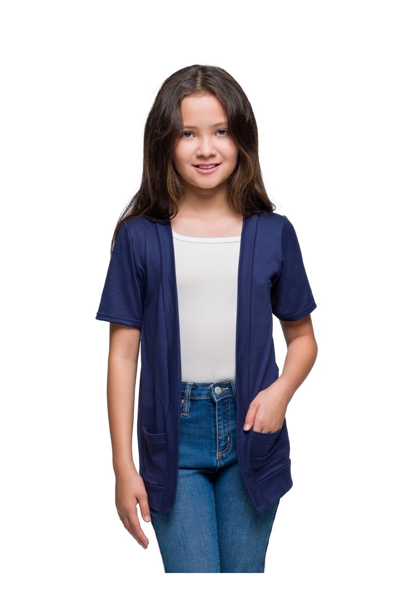 24sevenKid Short Sleeve Open Front Layering Shrug with Pockets, Main, color, Navy