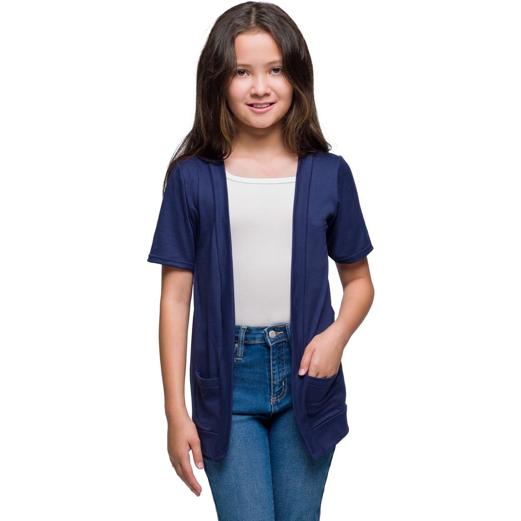 24sevenkid Short Sleeve Open Front Layering Shrug With Pockets In Blue