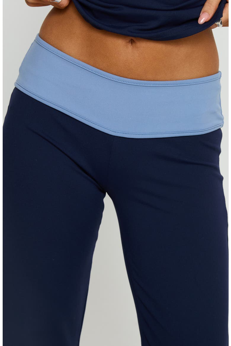 Kobee Contrast Waist Flare Jersey Pants, Alternate, color, NAVY / LIGHT BLUE