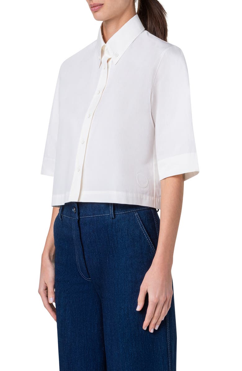 Akris punto Short Sleeve Crop Buttton-Down Shirt, Alternate, color, 