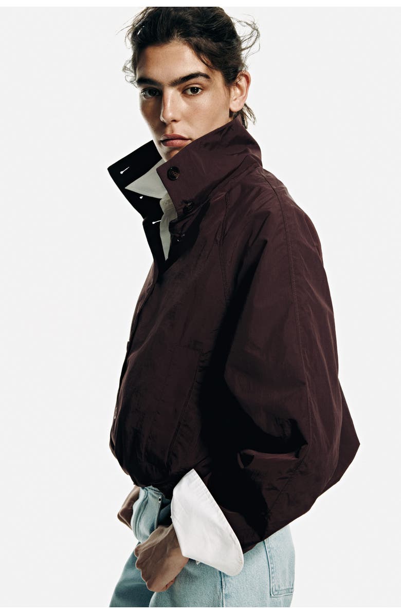 H&M Oversized bubble-hem jacket, Main, color, Dark Brown